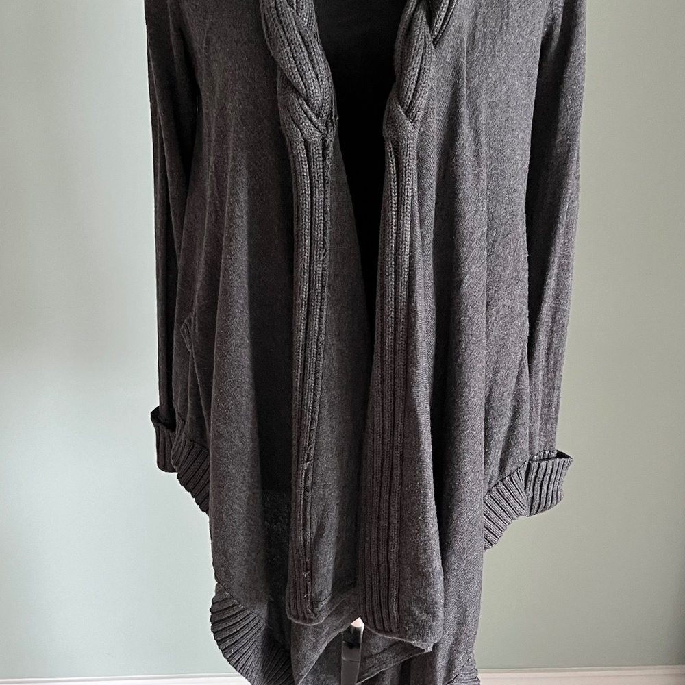 BCBGeneration Heather Gray Braided Lapel Cardigan Sweater M/L